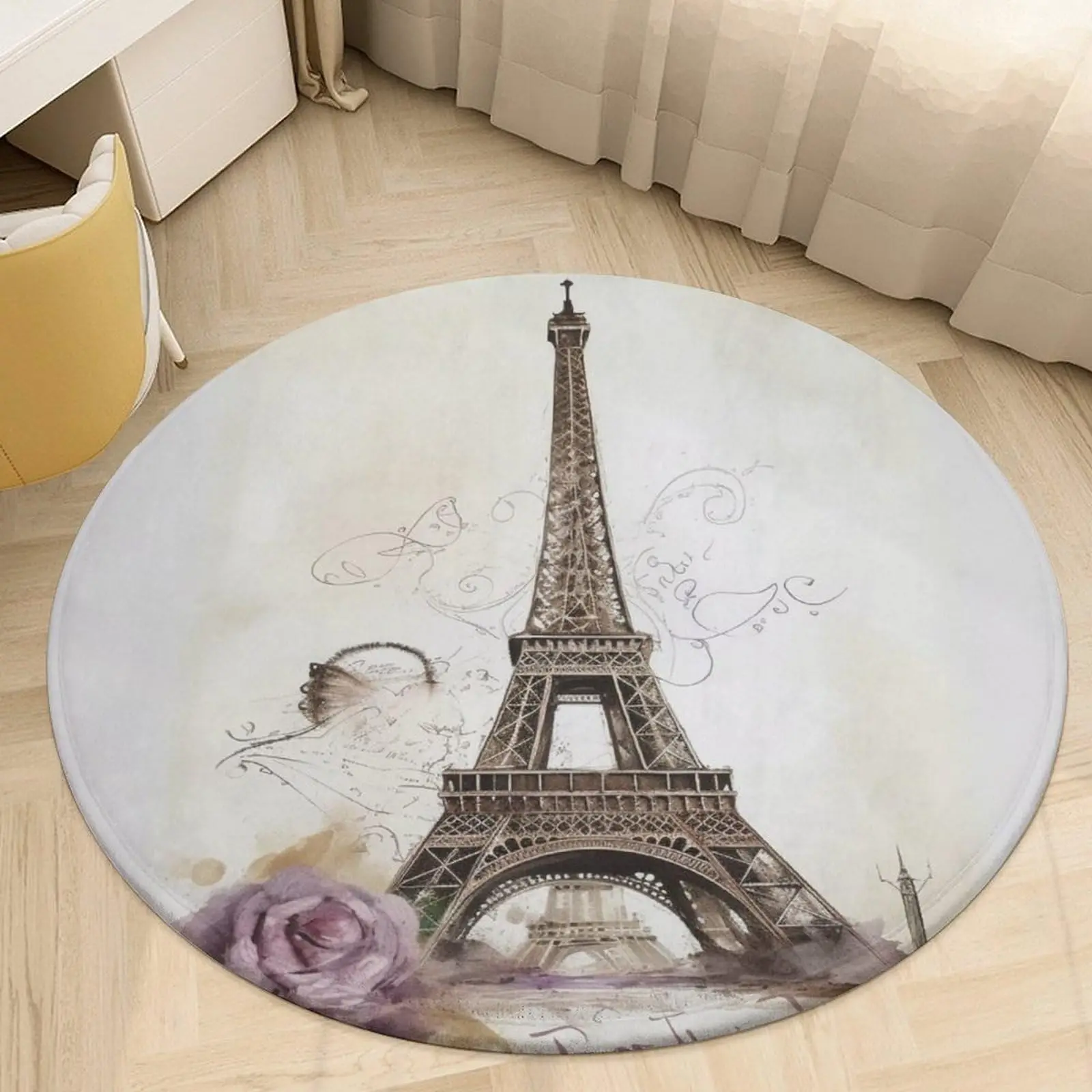 France Paris Eiffel Scenery Round Carpet Oil Painting Style Natural Landscape Circle Rug Bedroom Living Room Floor Mat