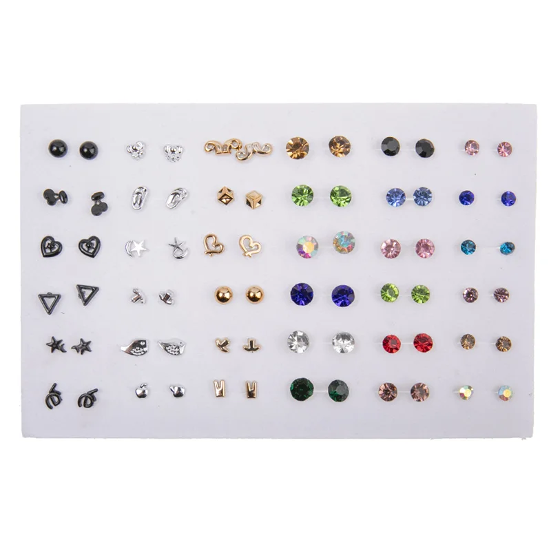 36Pair Mixed Size Colorful Crystal Stud Earrings Set Women Girls Small Plastic Clay Animals Fruit Earrings Set Jewelry Gifts