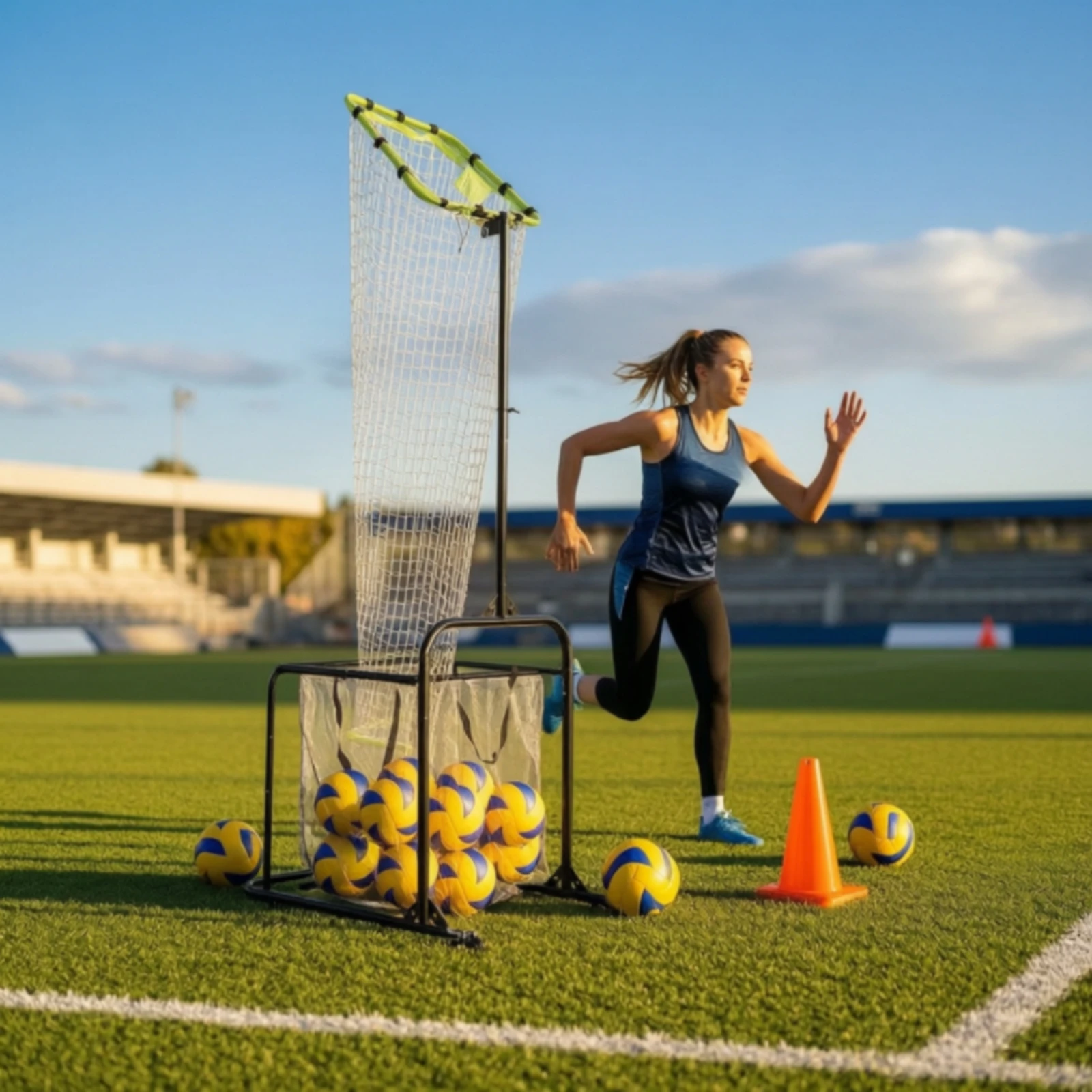 Setter Coaching Aid with Ball Collection Bag Wheeled Volleyball Setter Coaching Aid Volleyball Target Net Mobile Quick to Set Up