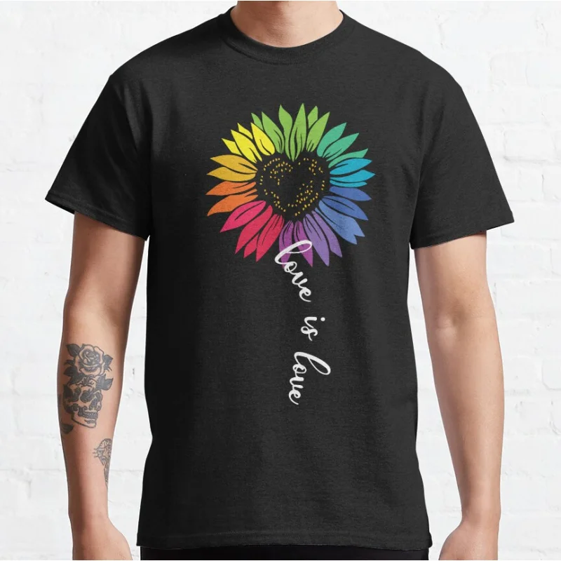 

Gay Pride Sunflower - LGBTQ Human lgbtq pride month gift T-shirt for men large size Adult Tops S-6xl