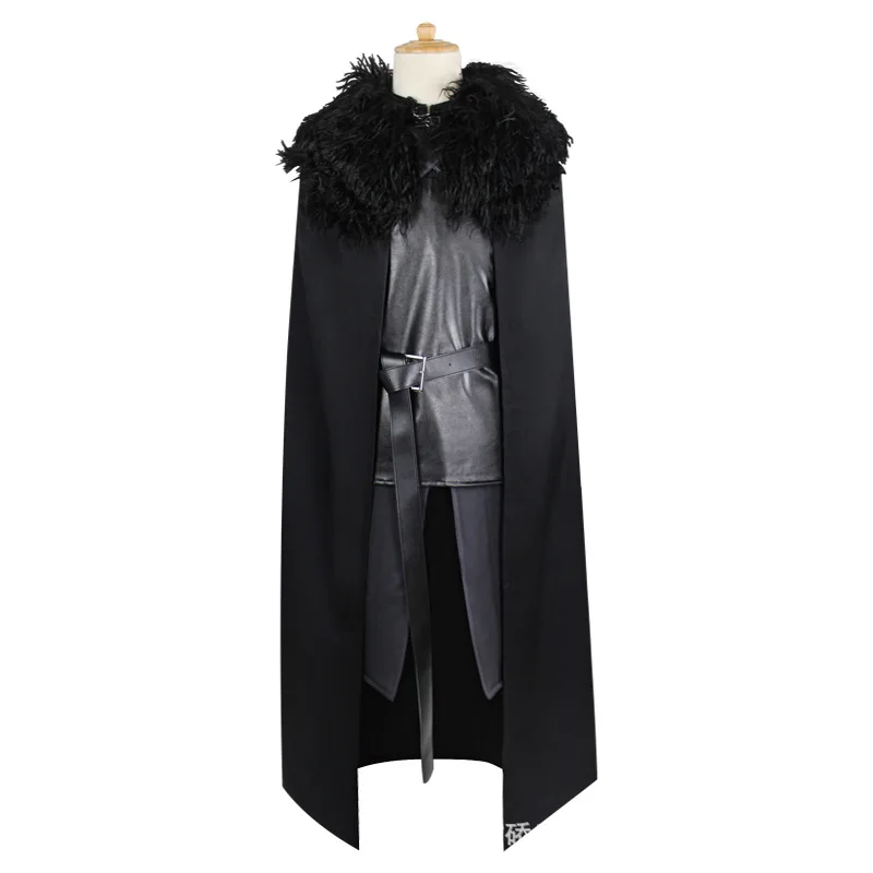 SUYUKI Jon Snow Knights Watch Costume Cloak Adult Men Thrones Halloween Cosplay Medieval Black PU Full Party Cape Outfit