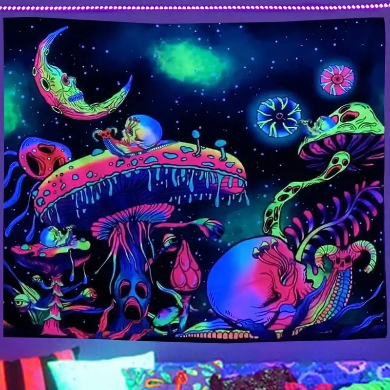 VIKAMA Fluorescent Psychedelic Astronaut Jellyfish Planet Tapestry Atmosphere Fantasy Wall Hanging Bedroom e-Sports Room Decor