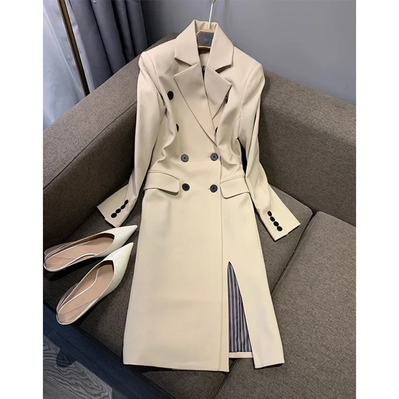 Temperament Windbreaker Trench Coat For Women 2025 New Autumn Women Long Thin Acetate Fiber Women's Split Trench Coat