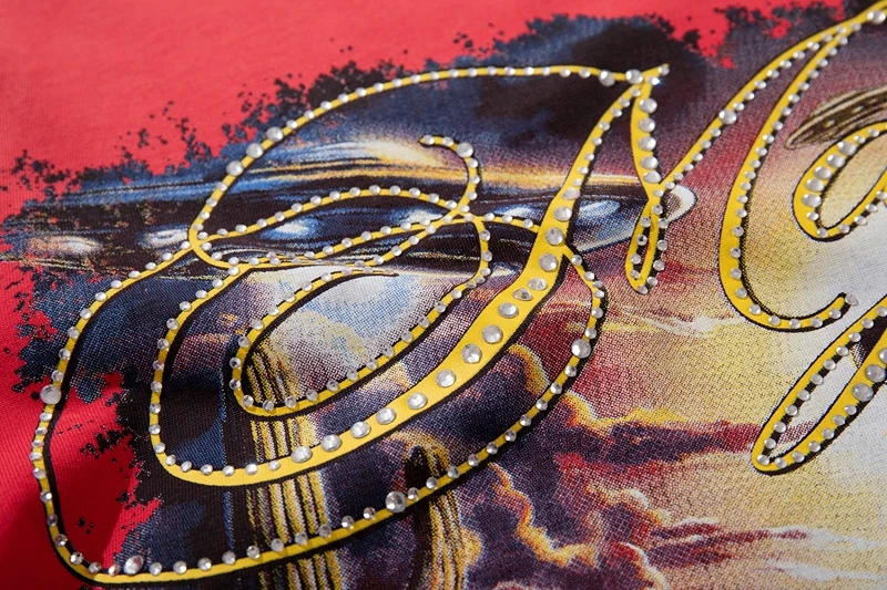 Sommer Vintage Rotes Acid Wash T-Shirt mit Alien Cowboy Western Aufdruck Lässige Oberteile Y2k Streetwear Oversized Hip Hop Unisex Kleidung – Detail 7
