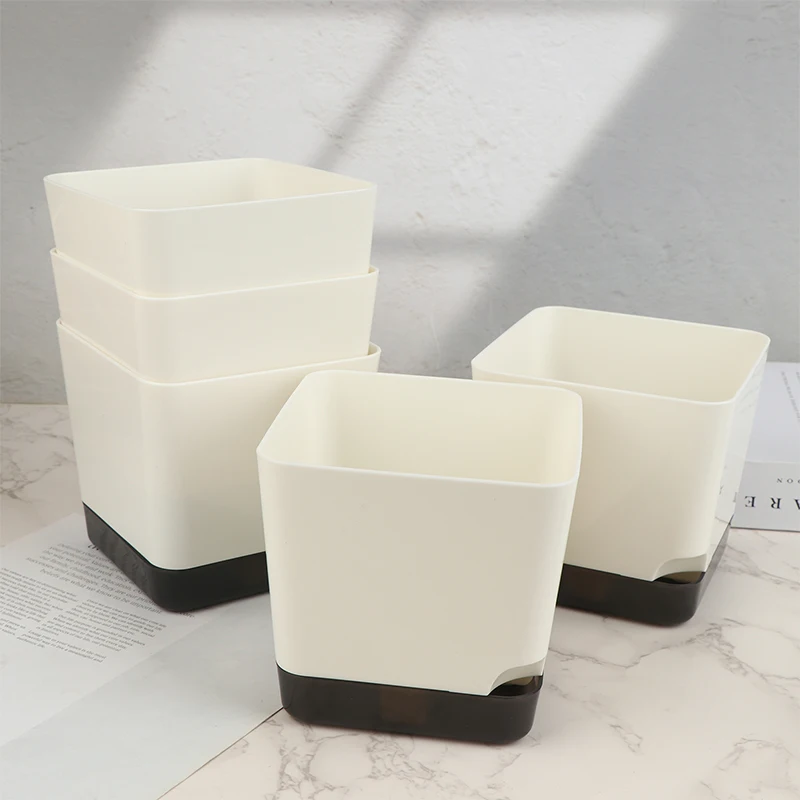 5Pcs Plastic Plant Pots Indoor Succulents Plant Pots Self Watering Flower Pots Self Watering Planters With Drainage Hole