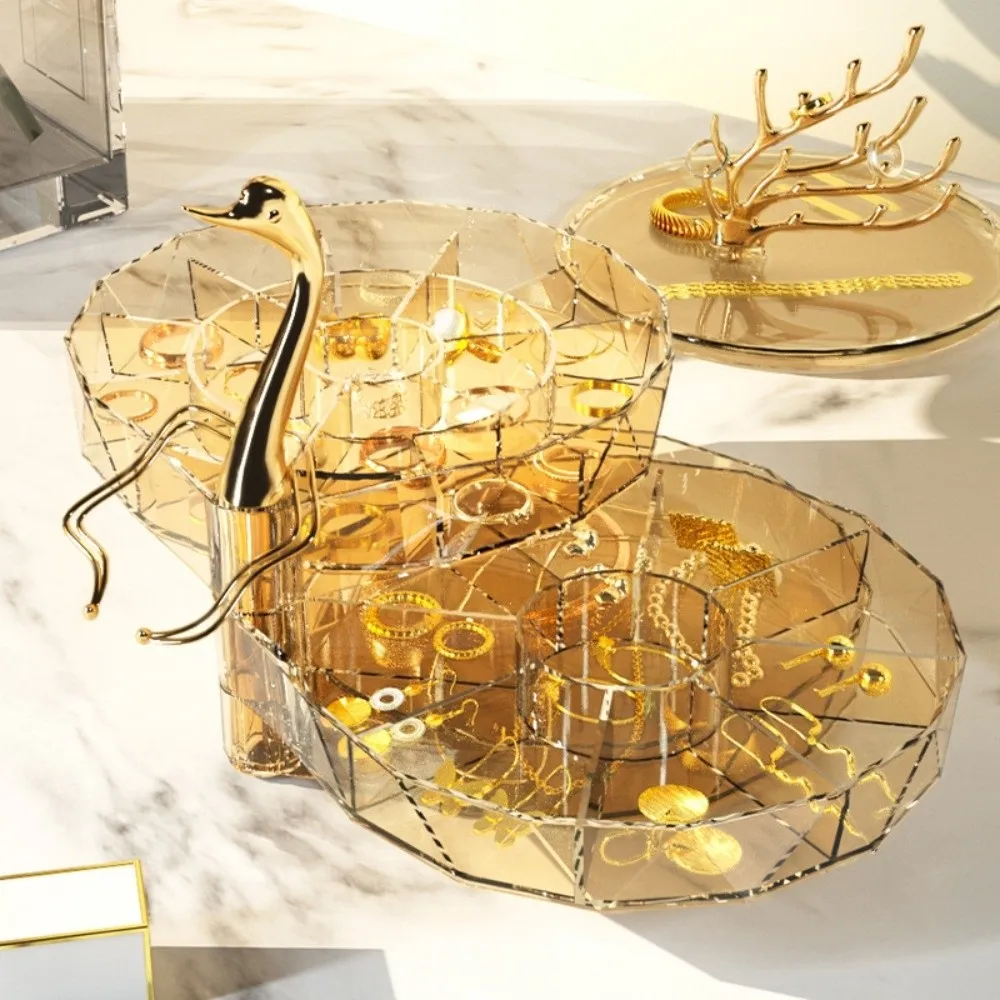 Large Capacity Swan Dream Jewelry Organizer Multi-Layer Transparent Necklace Earring Storage Box Dustproof Elegant