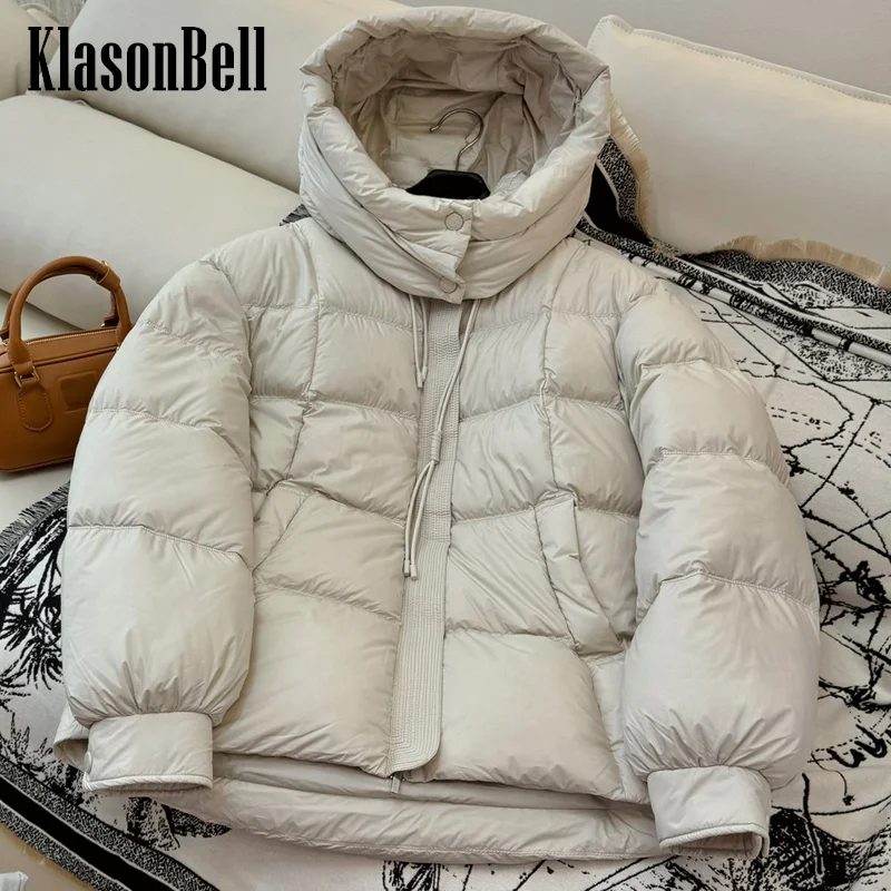 9.5 KlasonBell Women Fashion Casual Bread Short Down Outerwear Lace-up Hooded Thick Long Sleeve Goose Down Jacket