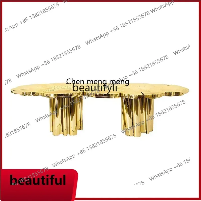 

X Tree Root Stainless Steel Dining Table Etching Texture Countertop Special-Shaped Luxury High-End Tulip Table Petal-Shaped