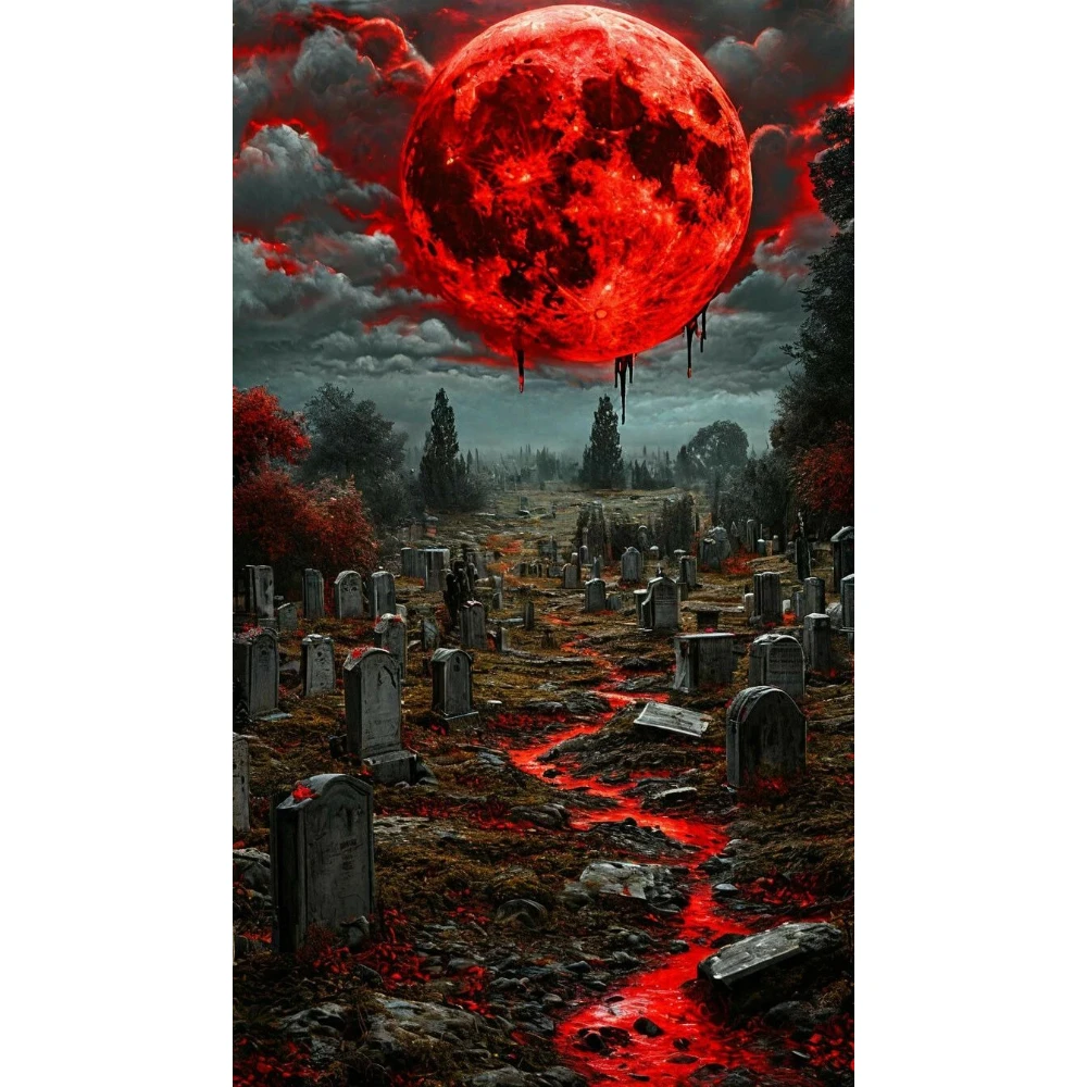 

500/1000/1200/2000 PCS Jigsaw Puzzles Blood Moon Spooky Landscape Family Activity Games for Gameroom Bedroom Home Decor Gift