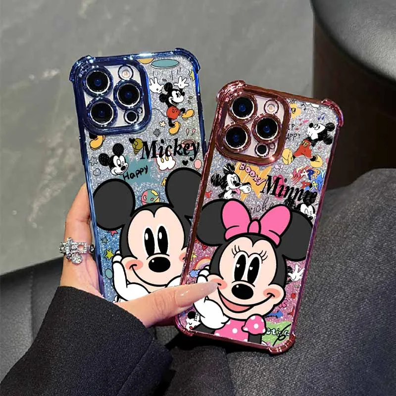 Funda de Mickey Mouse de Disney para iPhone 17 16 15 14 13 12 11 Pro Air Max mini Plus Funda chapada anticaída Cool Funda de teléfono