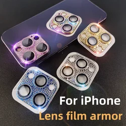 Diamond Flash Camera Lens Protector for iPhone 15 Pro Max 14 12 11 Pro Max for iPhone 13Mini Glitter Brick Metal Lens Glass