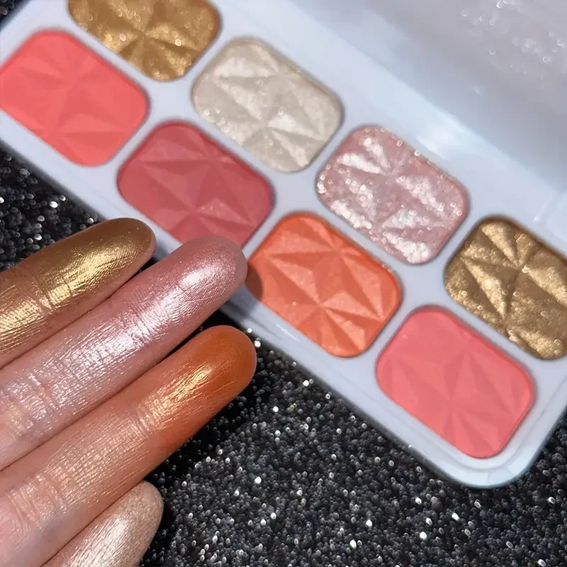 8色ブラッシュパレット、マット、ピンクブラッシュ、明るく長持ちするグリッターアイメイクアップ用のシマーシェード、ウォータープルーフ、カラフル