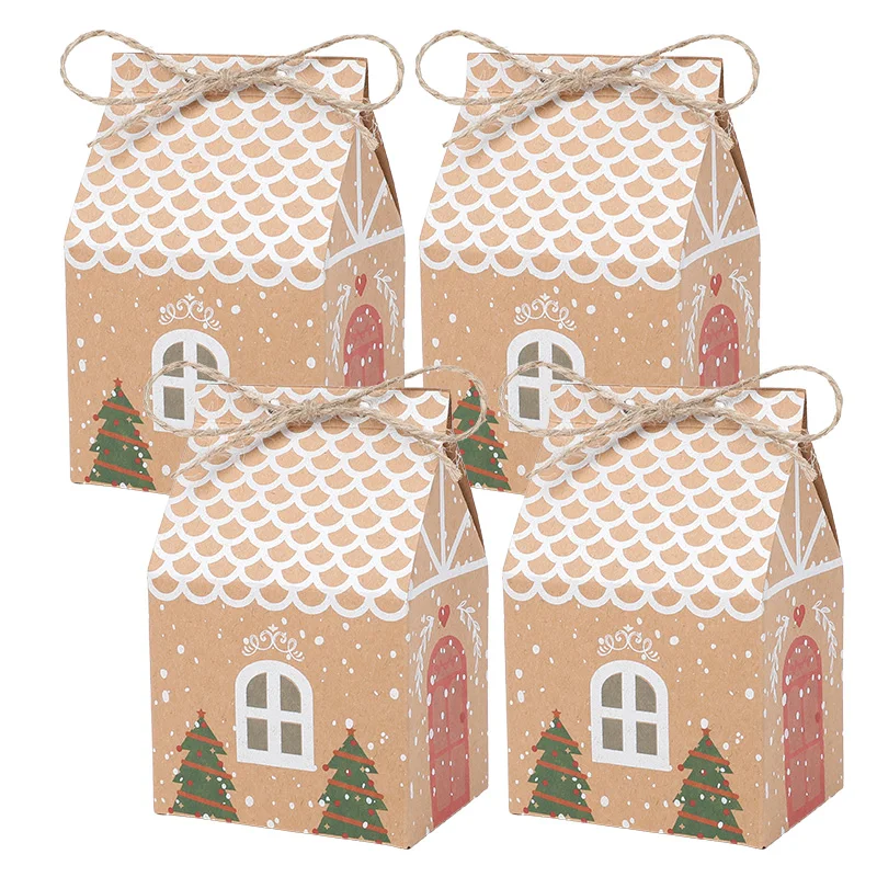 10-50 Stücke Hausförmige Geschenkbox Weihnachten Kraftpapier Süßigkeiten Kekse Verpackungsbox Weihnachten Neujahr Party Dekoration Kinder Gefälligkeiten – Detail 9