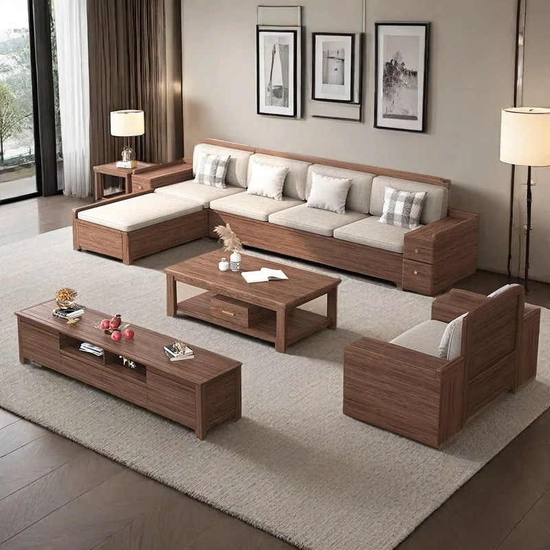 Chinese-style solid wood sofa black walnut winter and summer dual-purpose storable sofa combination size