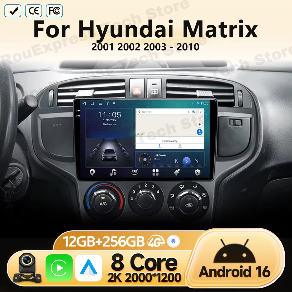 Carplay For Hyundai Matrix 2001 2002 2003 2004-2010 Car Android Auto Radio Multimedia Video Player Navigation GPS No DVD 2 Din