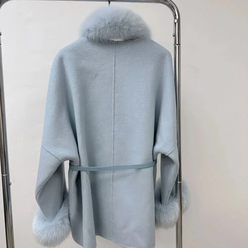 Soft Woolen Coats Cuffs Double-sided Wool Overcoats 2024 New Autumn Winter Korean Fashion Removeable Natural Fox Fur Collar Fur