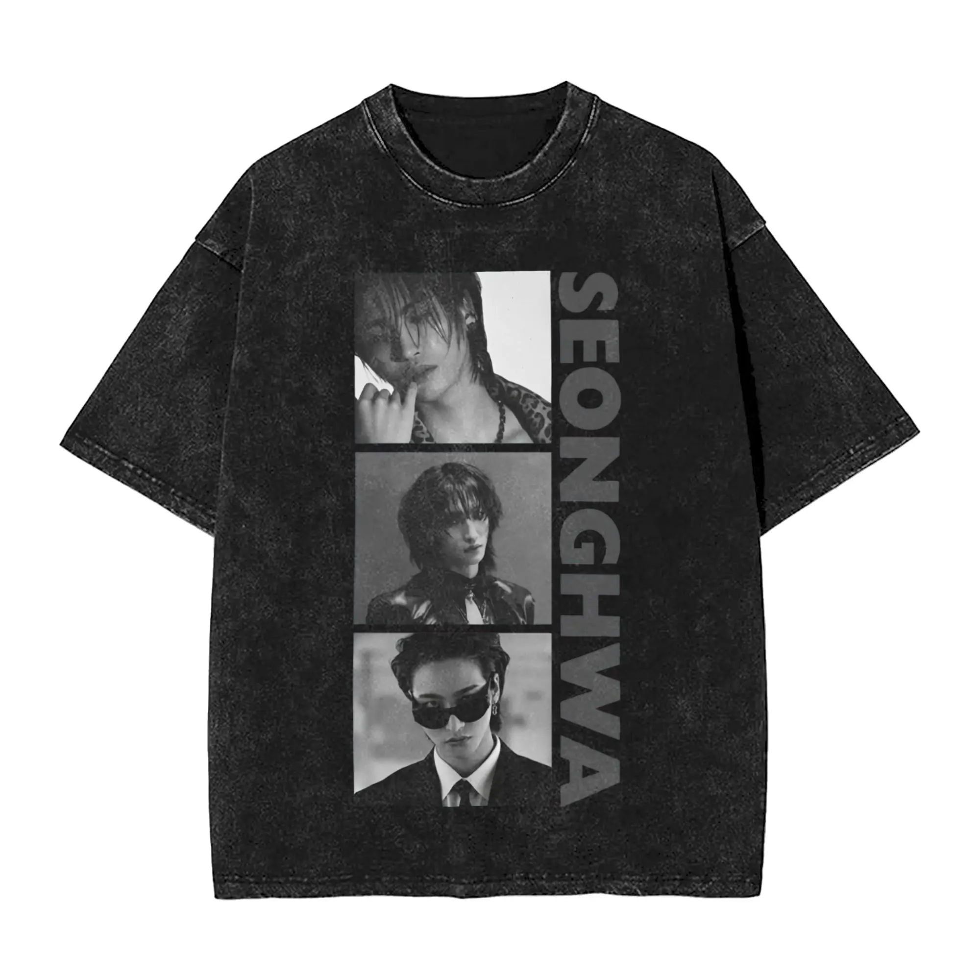 Ateez Seonghwa  T Shirt Hip Hop Washed Short Sleeve Street T-Shirt  Vintage for Men Women Streetwear Graphic Printed Tees