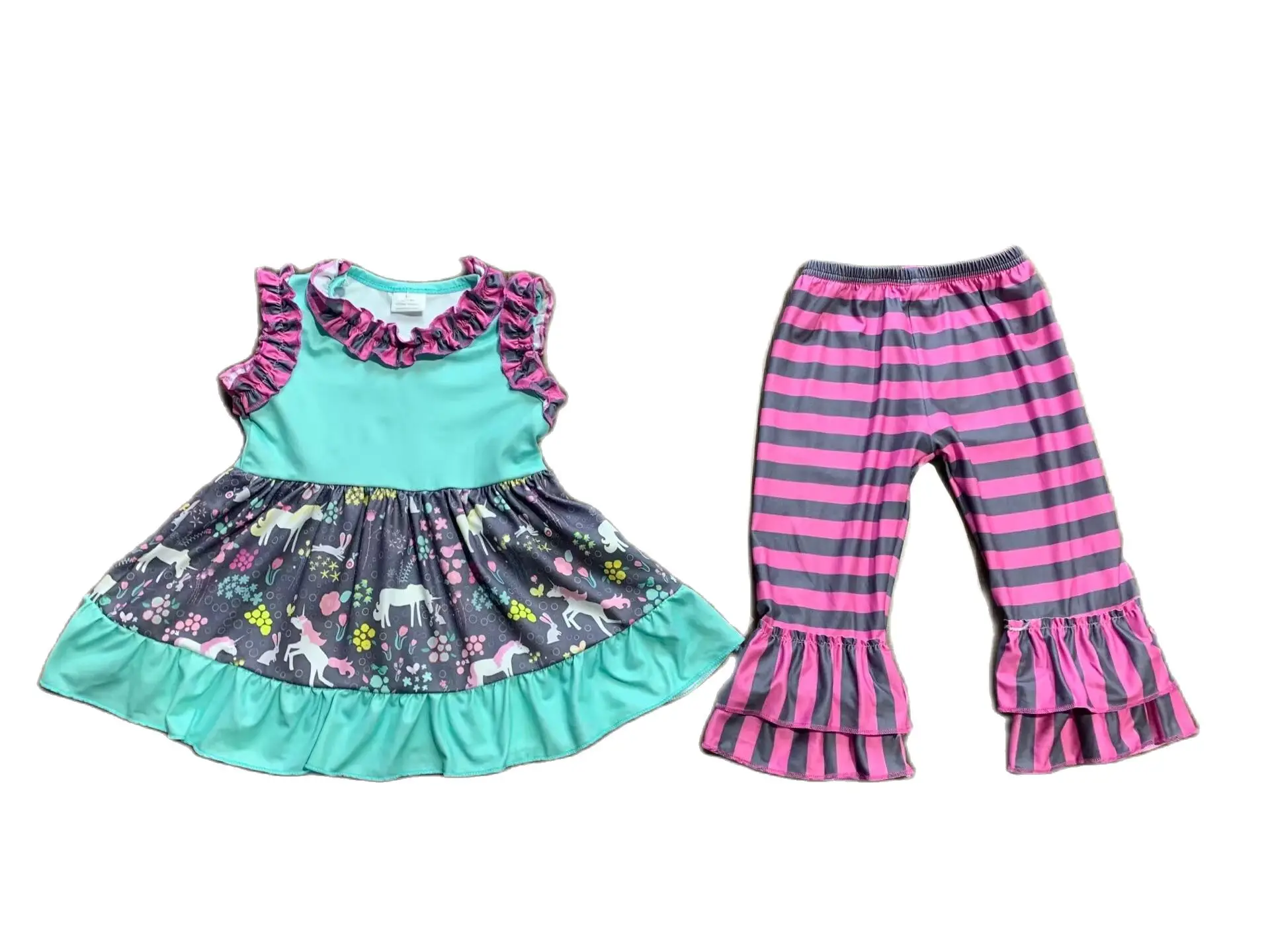 

Wholesale Children Flower Spring Baby Girls Floral Stripe Bottom Pants Set pink Top Kids Boutique Outfits Clothing