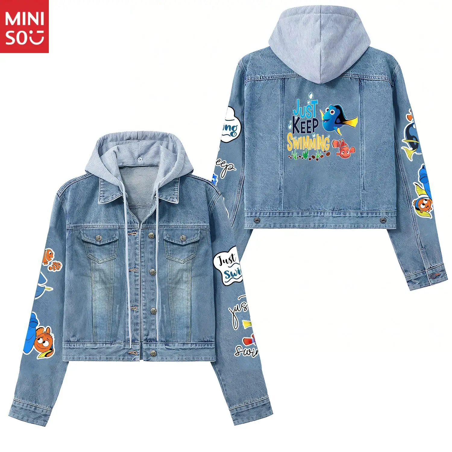 DisneyUnisex Chaqueta vaquera de gran tamaño, ropa informal estilo Hip Hop, abrigo Vintage lavado con estampado de dibujos animados para hombres y mujeres