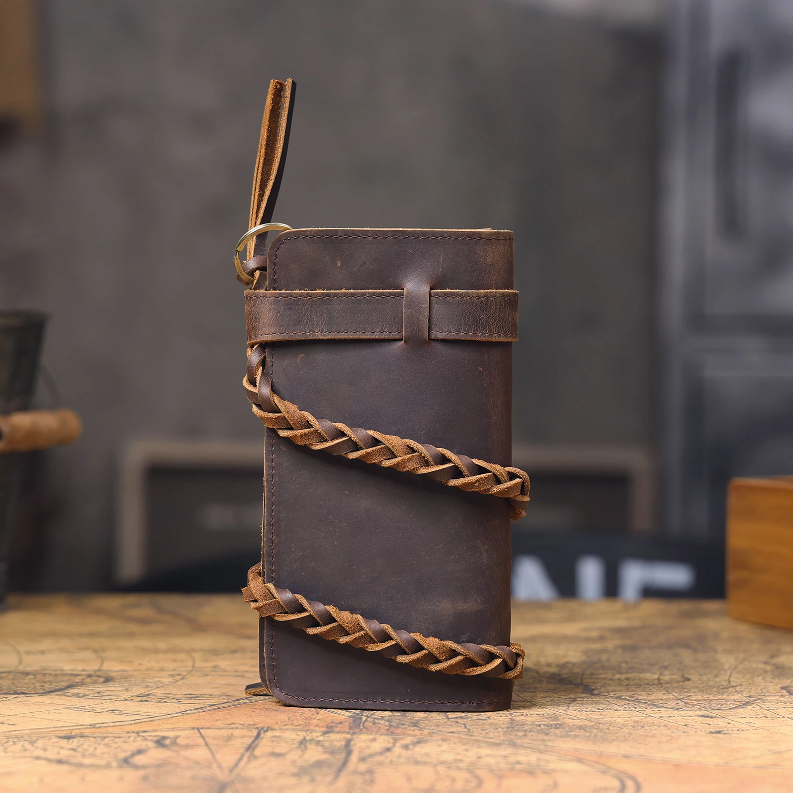 S.WORKER Vintage Crazy Horse Leder Geldbörse Handgefertigte Herren Echtleder Lange Geldbörse Taschenbrieftasche Clutch Bargeld- und Kartenhalter – Detail 7