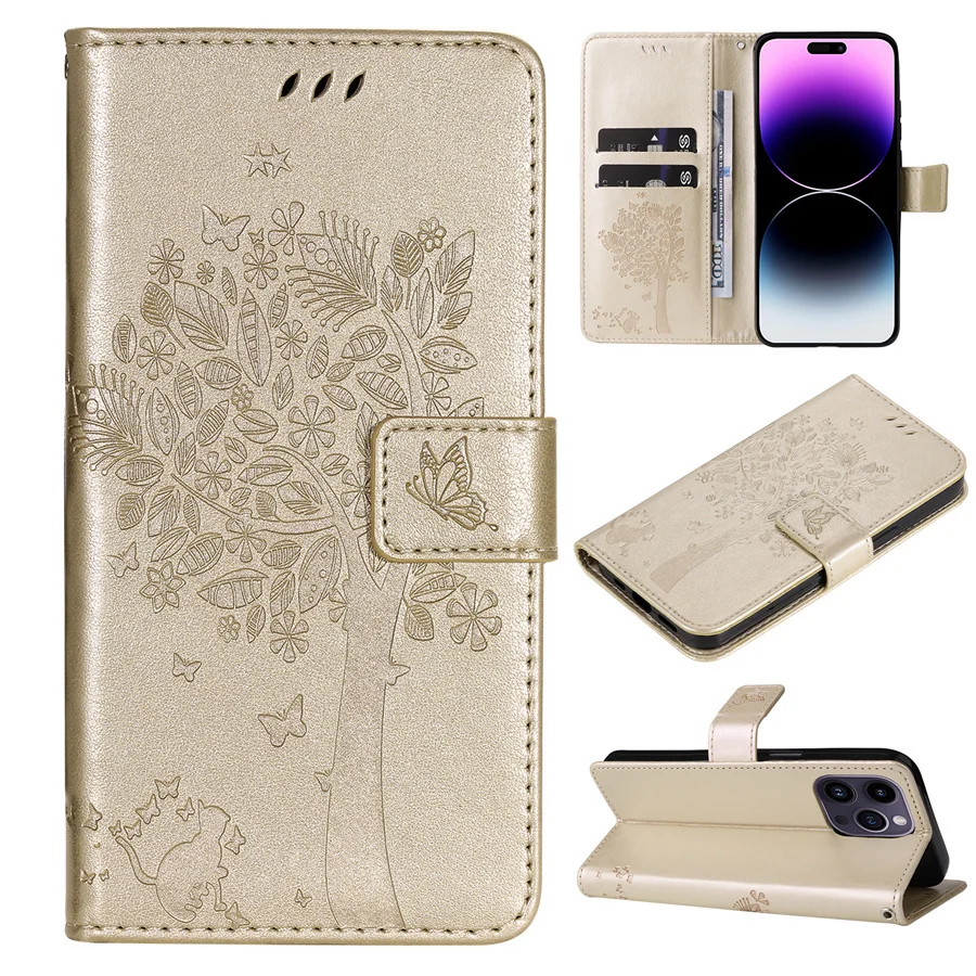 Fashion Tree Case For OPPO Reno4/5/6/7 Reno 4 4Z 4F 5 5F 6 6Z 7 7Z Lite Pro 4G 5G Wallet Card Slot Leather Phone Cover Housing