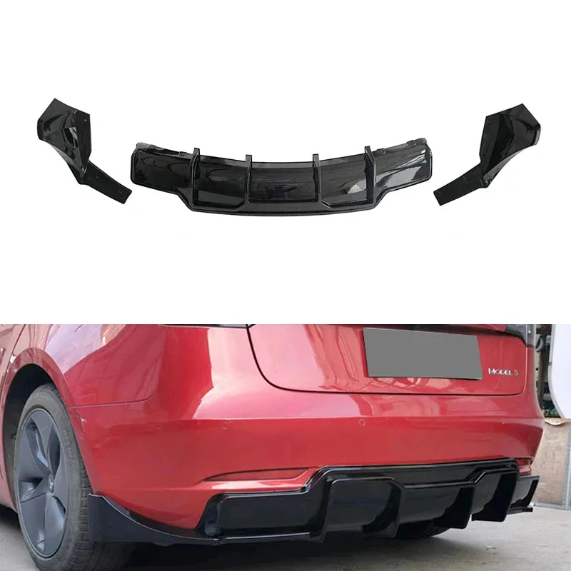 Produce ABS Plastic Carbon Fiber Rear Lip Splitter With Light For Tesla Model 3 2016-