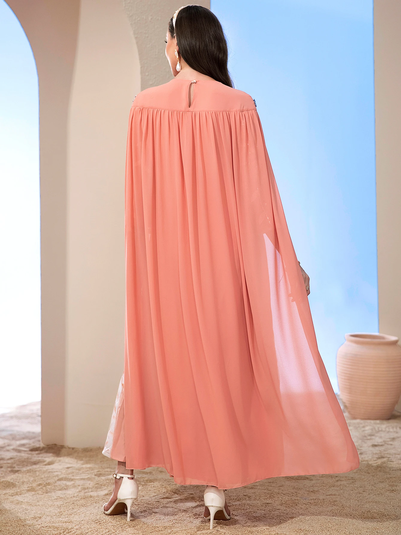 Eid Party Dress for Women Muslim Abaya with Cape Jalabiya Dress Muslim Long Abayas Maxi Robe Moroccan Caftan Party Vestidos 2023