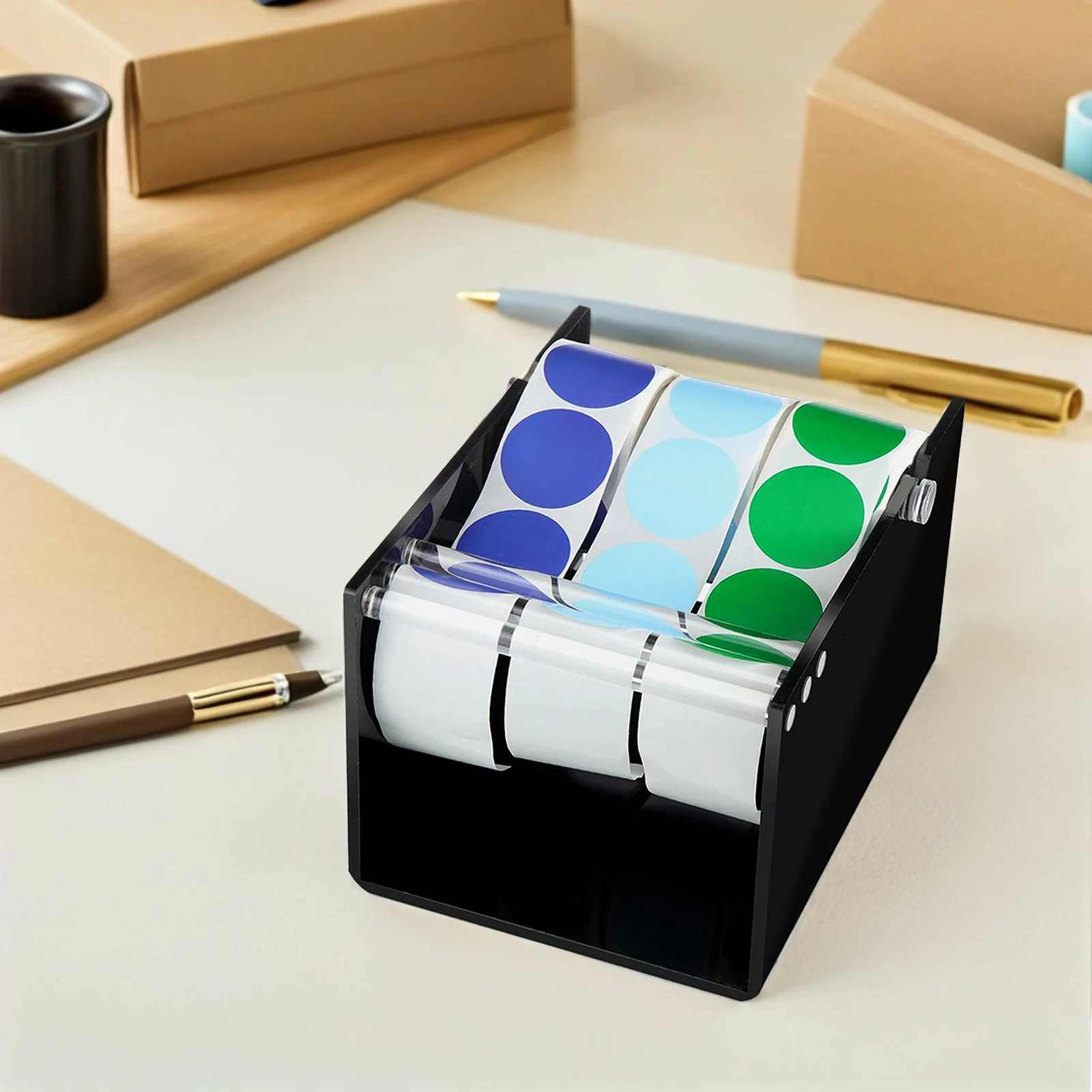 

Holder Dispenser Adjustable Acrylic 3-Disk Sticker Storage Rack For Office Store Warehouse Use Desktop Label Holder