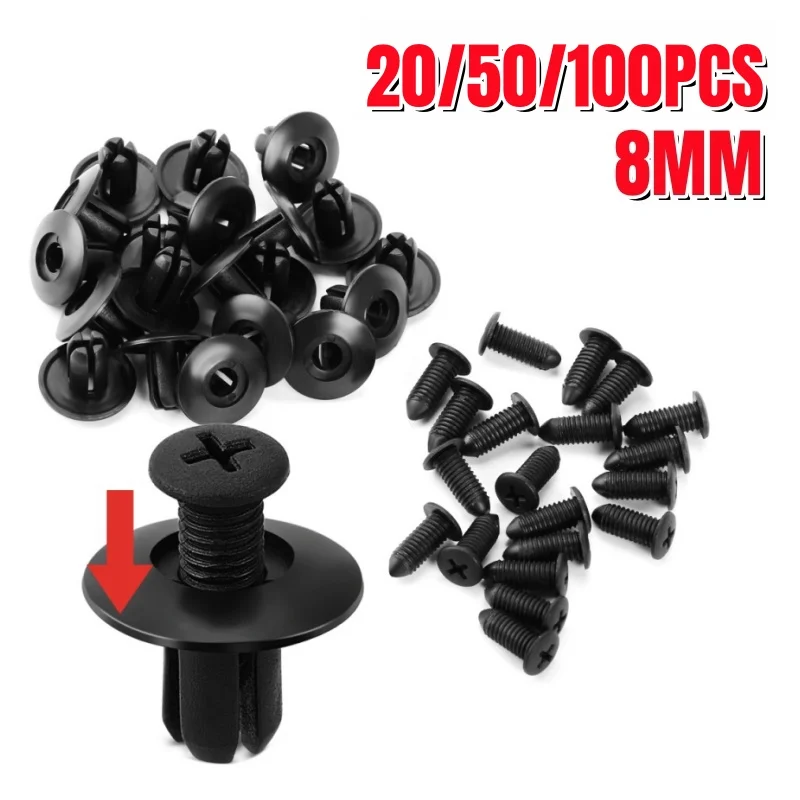 20/50/100pcs 8mm Plastic Rivets Fasteners Expansion Screw Buckle Car Spring Back Bumper Fender Black Rivet Car Fastener Clips