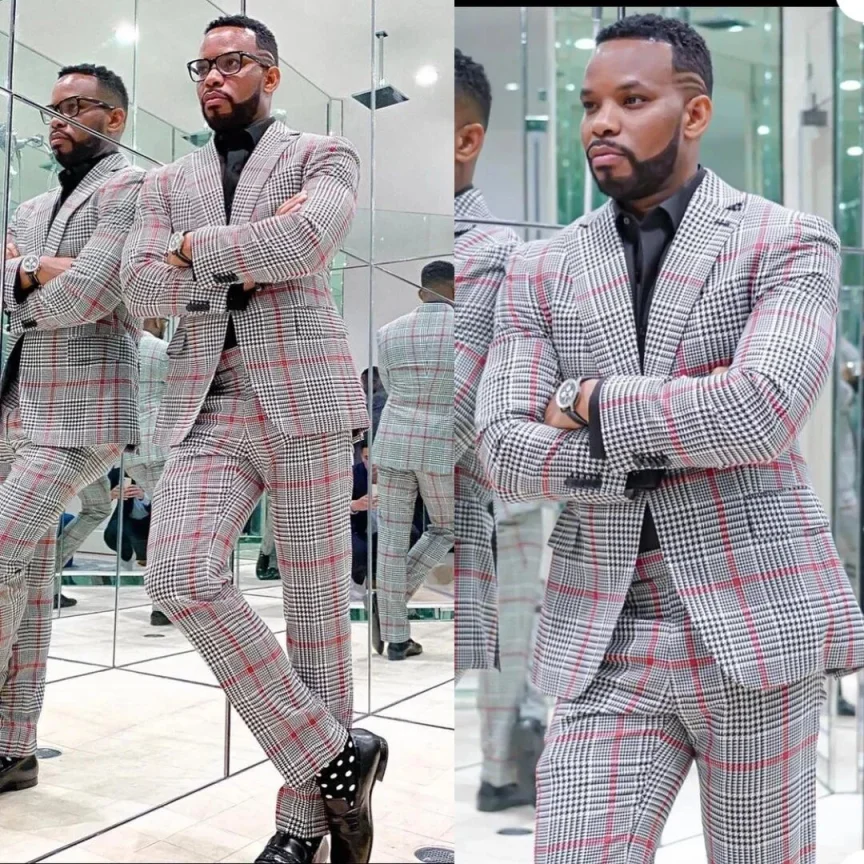 

Plaid Leisure Wedding Suits For Groom Notched Lapel Single Breasted Tuxedos Evening Party Prom 2 Pcs Jacket Pants Customized