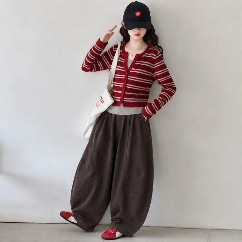 Girls' clothing 2026 Spring and Autumn Winter new item fake two-piece striped sweater solid color casual pants