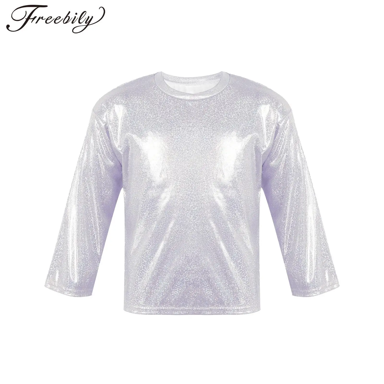 

Модные блестящие металлизированные футболки для мальчиков и девочек, уличная одежда, детские футболки, танцевальная одежда, костюмы для вечеринок, детский хип-хоп, джазовый танцевальный костюм