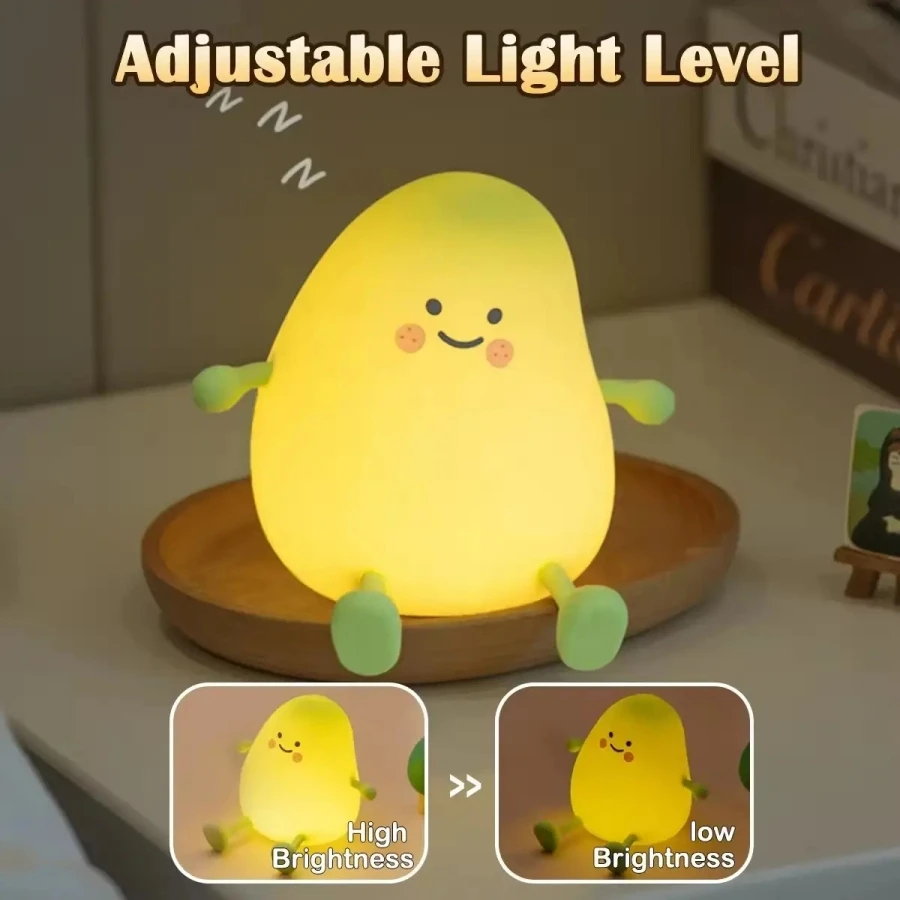 Cute Mango Night Light, USB Rechargeable Silicone Pat Light