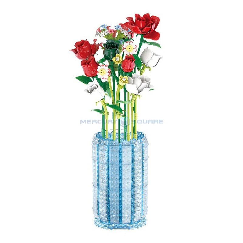 Décennie s de construction de modèles de fleurs colorées, vase poubelle, idées MOC, plante, décoration d'intérieur, briques de collection de plantes, kit de jouets de bricolage, cadeau pour filles, 33801