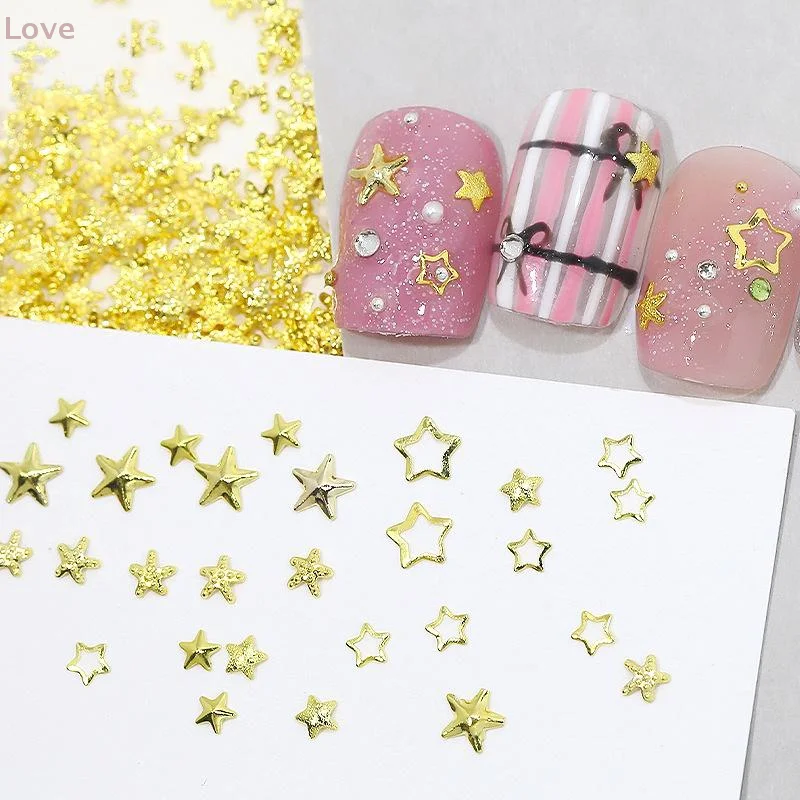 6 Siatek Metalicznych Złotych Srebrnych Ozdób do Paznokci, Cyrkonie w Kształcie Pentagramów, Nitki Dekoracyjne, Zawieszki do Manicure, Płaskie Ozdoby do Paznokci, Akcesoria do Paznokci, Elementy do Paznokci