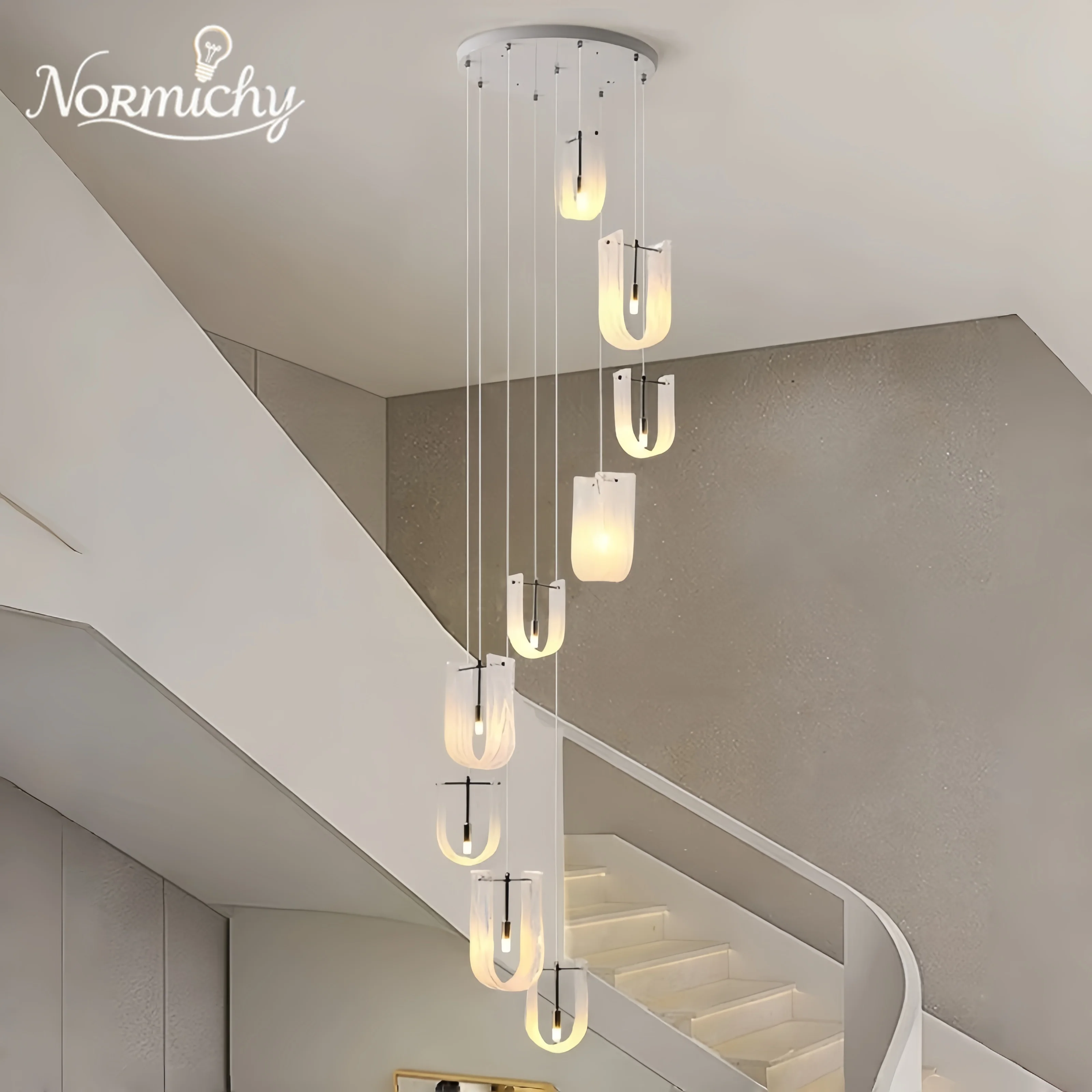 Modern Light Luxury Duplex Staircase Pendant Light High End Stairwell Ceiling Head Long Line Rotating Chandelier Home Changeable