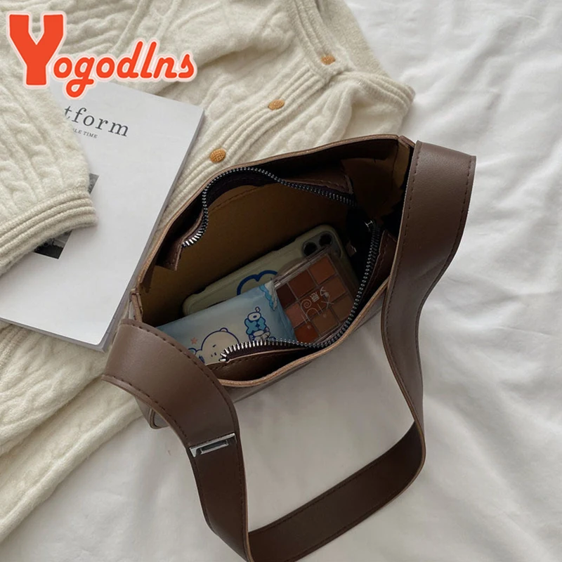 Yogodlns Half-Moon Shoulder Underarm Bag PU Leather Armpit Bag Retro Crossbody Bag Designer Ladies Portable Handbag Totes Purse