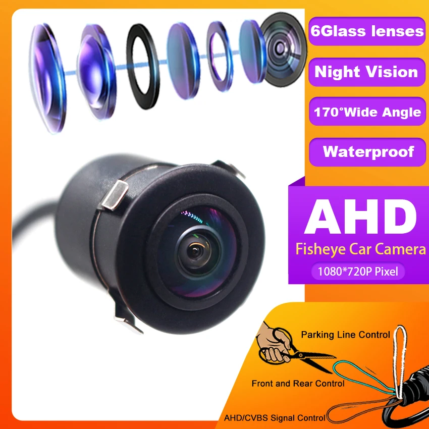 AHD Vehicle Rear Front Side View Camera 170° FishEye Lens Night Vision Waterproof  360° Adjustment Car Reversing Back Up Camera