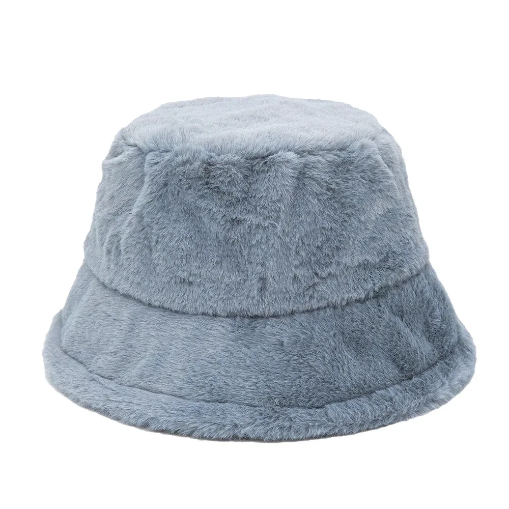 Faux fur Winter Bucket Hat For Women High Quality Solid Warm Female Cap Outdoor Sunscreen Sun Fisherman Hat Panama Lady Cap