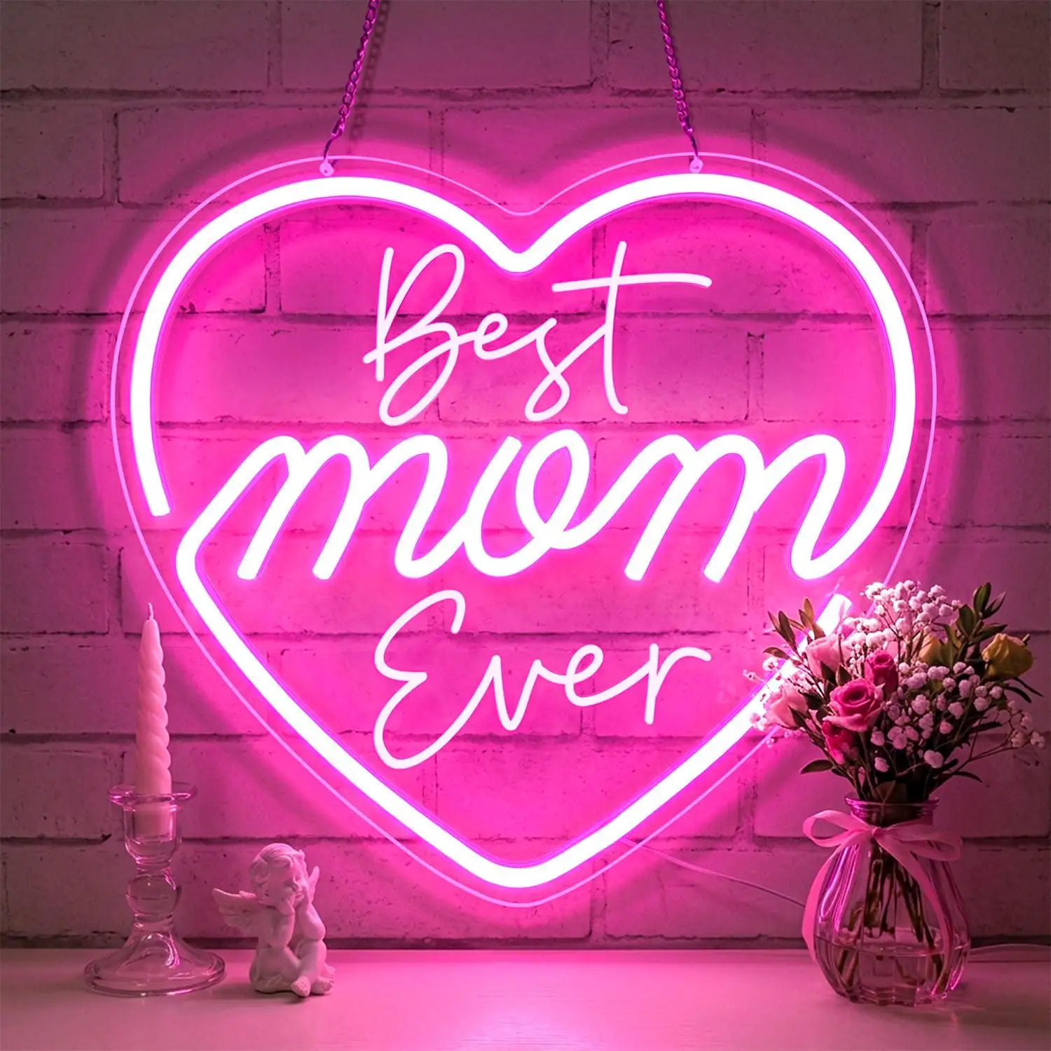 Best Mom Ever Neon Sign USB Dimmable LED Light for Mother's Room Bedroom Living Room Mother's Day Themed Wall Decor Mom Gifts