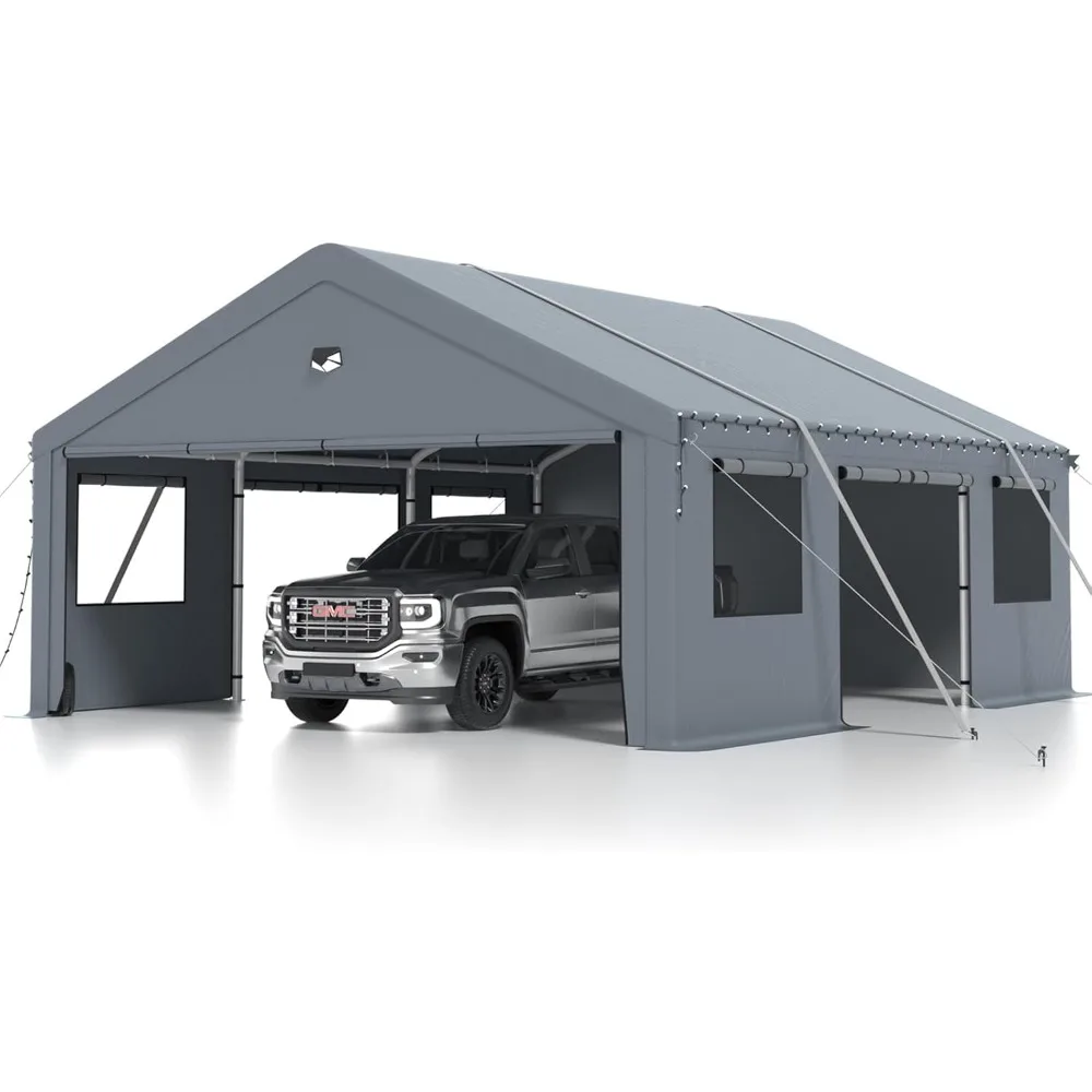 Carports 20X20 Heavy Duty, 2 Car Carport with Side Doors, Large Outdoor Carports Canopy, Portable Car Port Garage, Carport