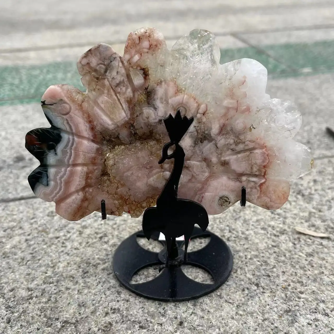 Natural Crystal Carved Peacock Fluorite, Amazon Stone, Gemstone Cherry Blossoms Agate Entrance Decorations, Gifts