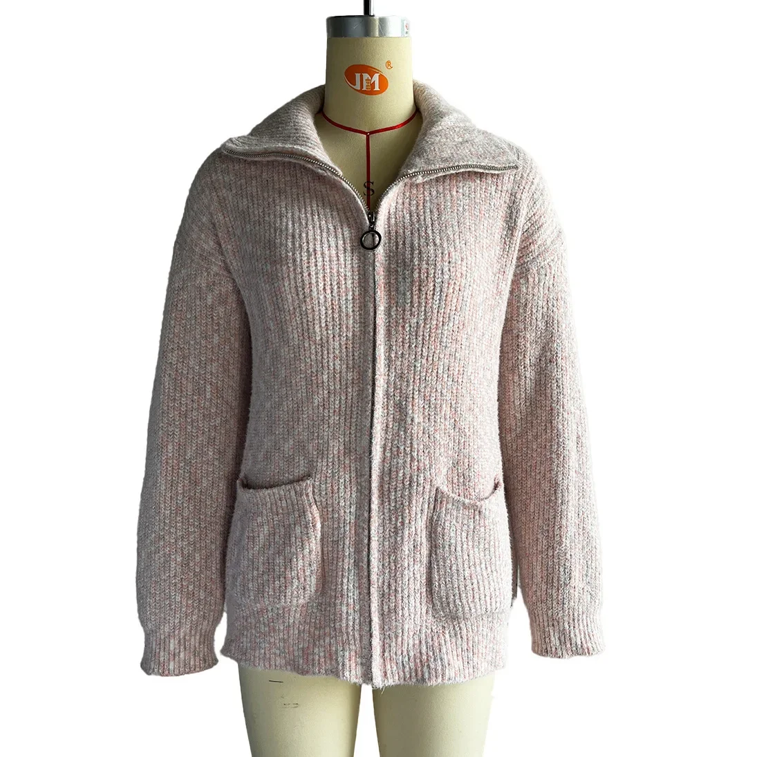 Women Jumpers Loose Casual Sweater Jacket  Autumn Winter Long Sleeve Turn Dow Collar Zipper Pockets Heavy Cardigan Y2k Tops