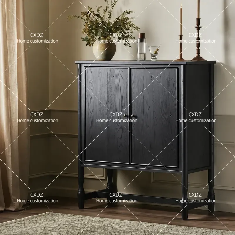 American Retro Solid Wood Dining Side Cabinet Living Room Double Door Storage Locker Small Wine Cabinet with Premium Finish