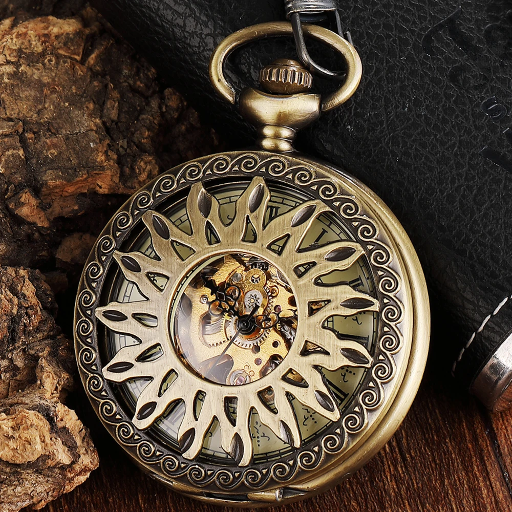 Reloj de bolsillo mecánico para hombre, pulsera con cadena Fob, estilo Steampunk antiguo, esqueleto de lujo