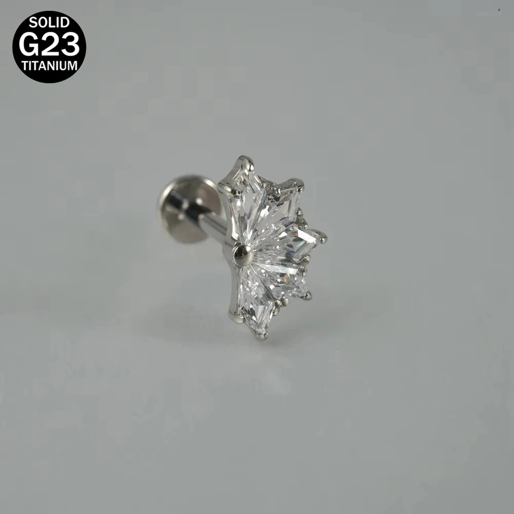 1PC G23 Titanium Claw Clear Zircon Lip Stud Internal Thread Fan-shaped Helix Cartilage Daith Earring Piercing Jewelry 16G 18G