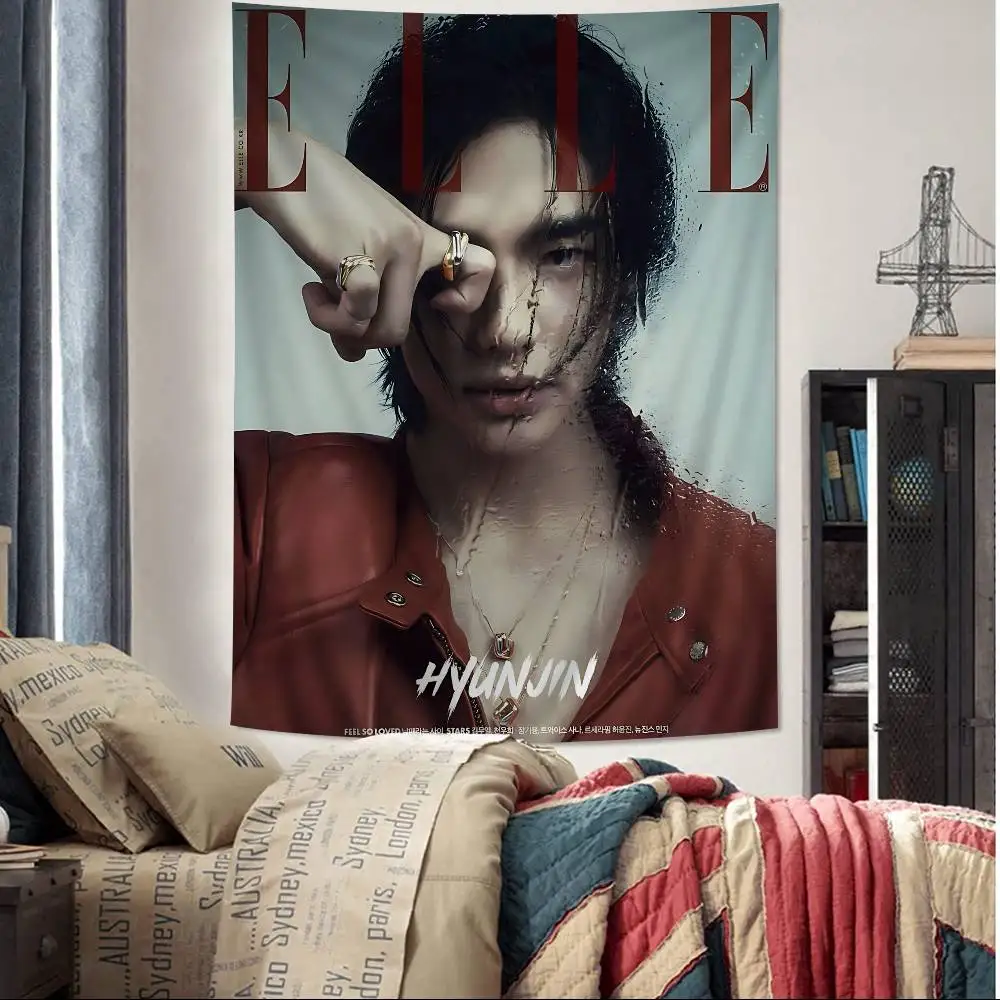 Kpop HYUNJIN Cartoon Tapestry Art Science Fiction Room Home Decor Wall Hanging Sheets