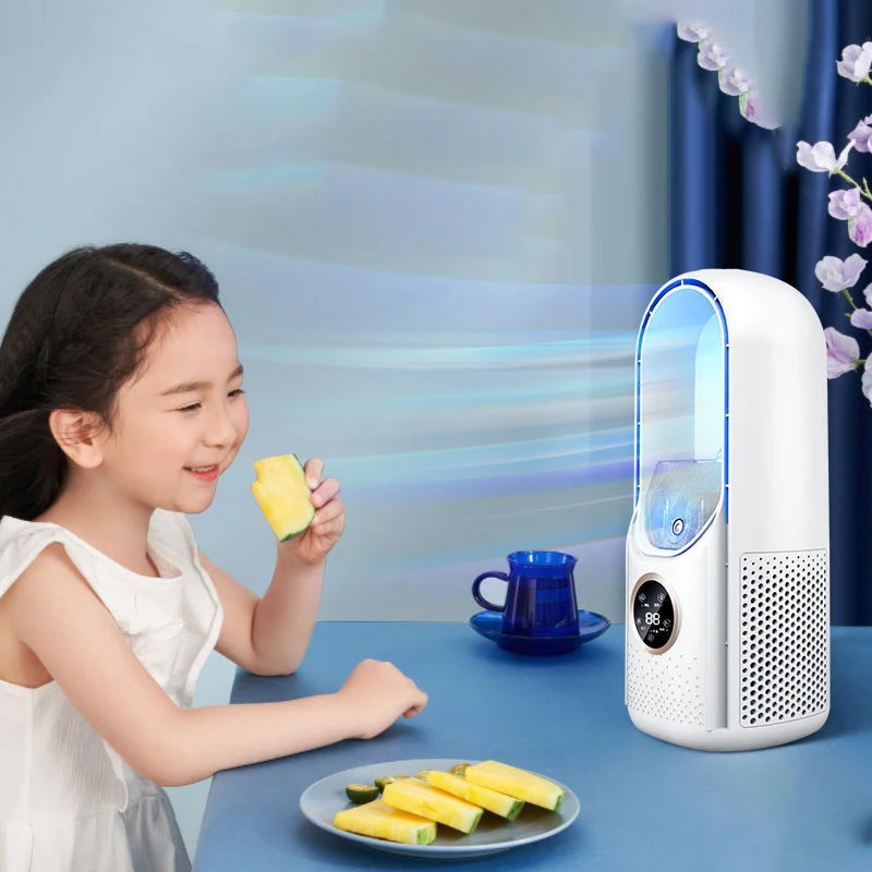 Raffreddatore d'aria ventilatore elettrico senza foglie aria fredda umidificazione atmosfera purificante Timer della luce velocità del vento a 6 velocità aria circolante