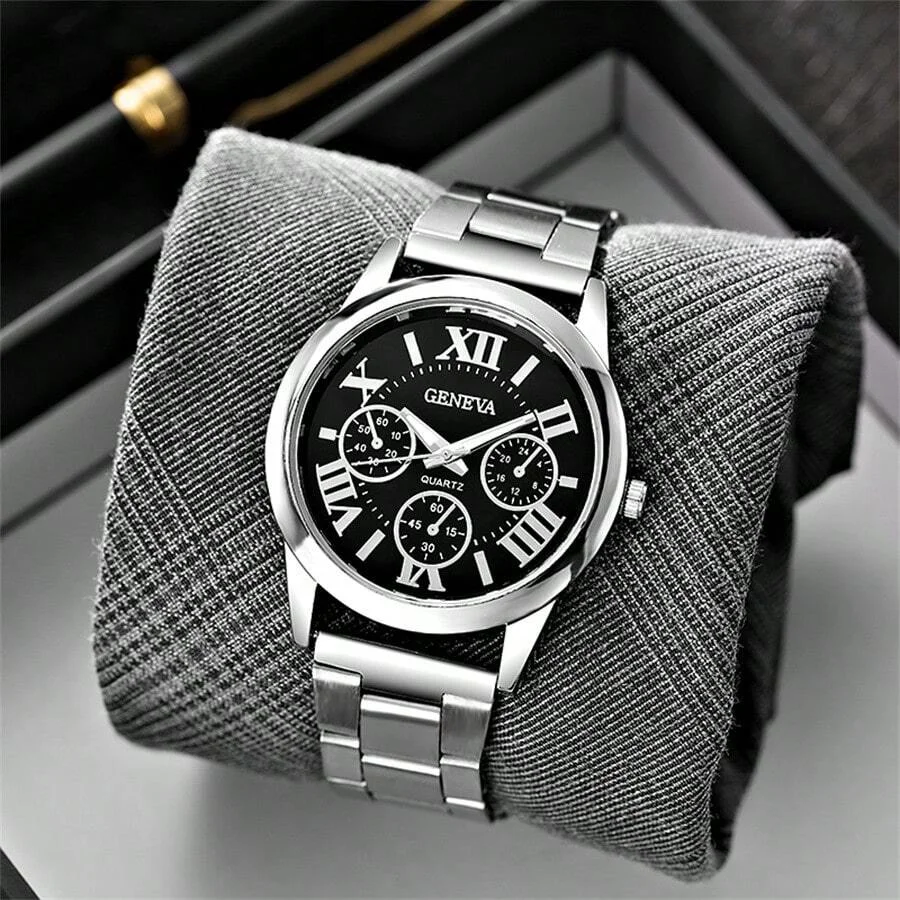 2 Piece Set Of Fashionable And Minimalist Couple Watches Roman Watches Round Quartz Watches, Alloy Watch Straps