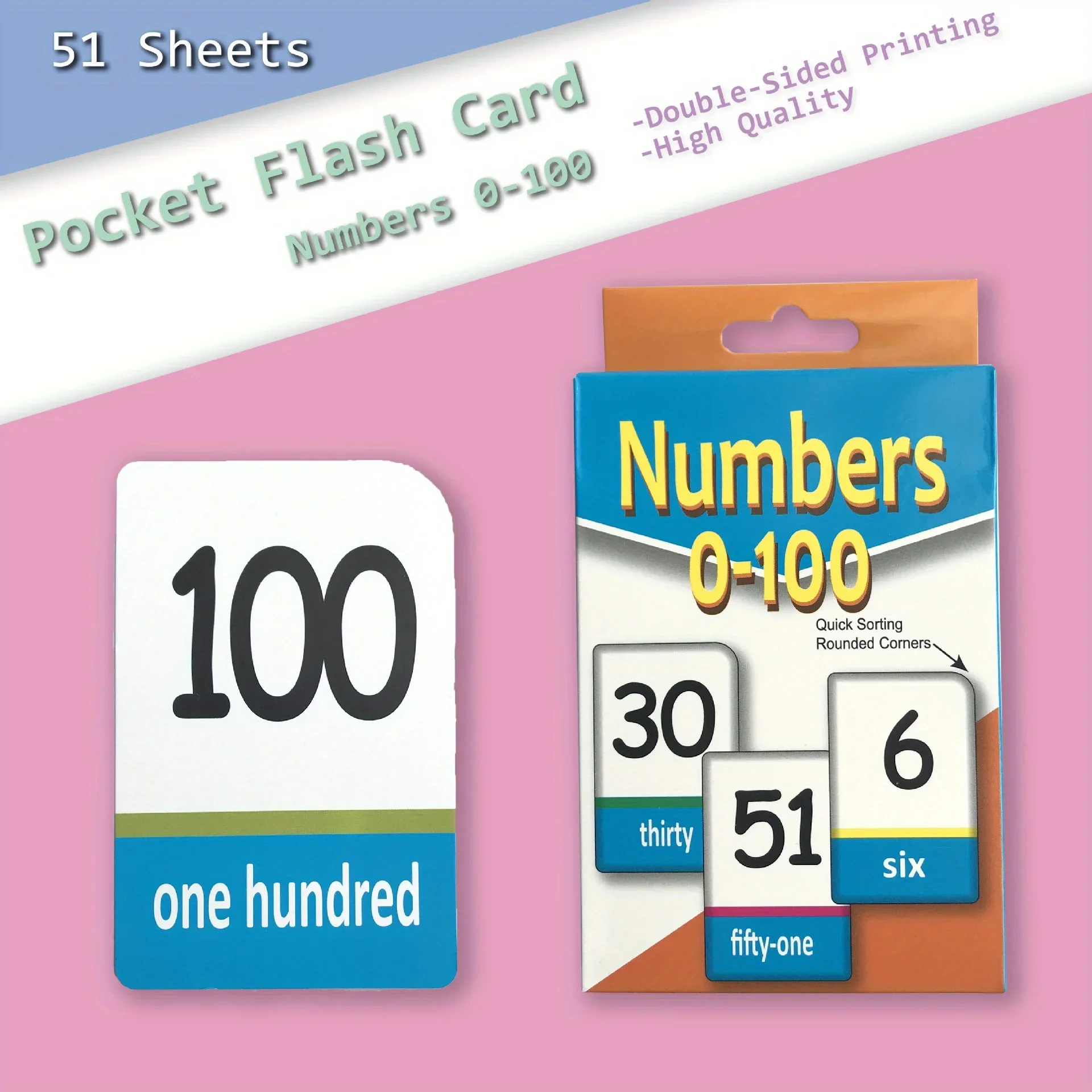 51pcs 0-100 Children's Enlightenment Number 123 Teaching Card Primary School English Learning Literacy Card